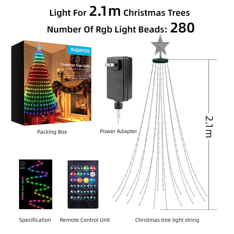 RGB Smart Christmas Tree Waterfall Fairy String Lights Remote APP